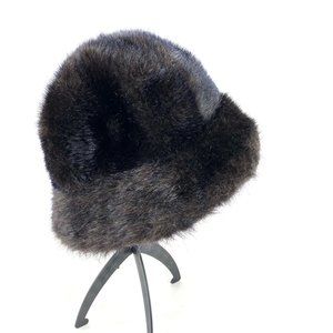 Vintage brown faux fur Bucket Hat One Size women's y2k 00s funky